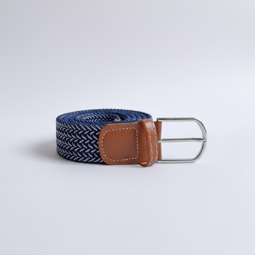 Correa Trenzada de Lona Elástica Azul marino con blanco