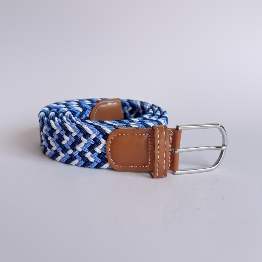 Correa Trenzada de Lona Elástica Celeste, Azul y Blanco