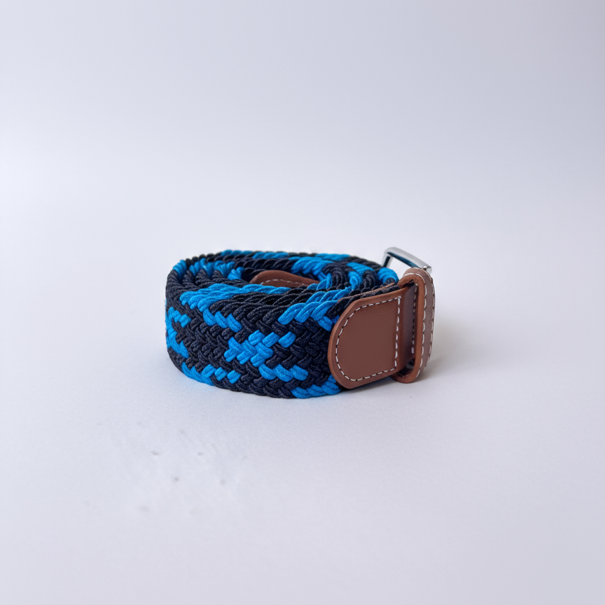 Correa Trenzada de Lona Elástica Azul y Negro