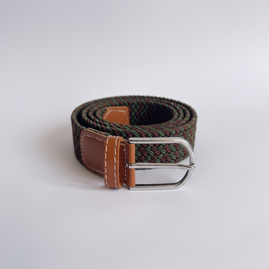 Correa Trenzada de Lona Elástica Verde y Marrón