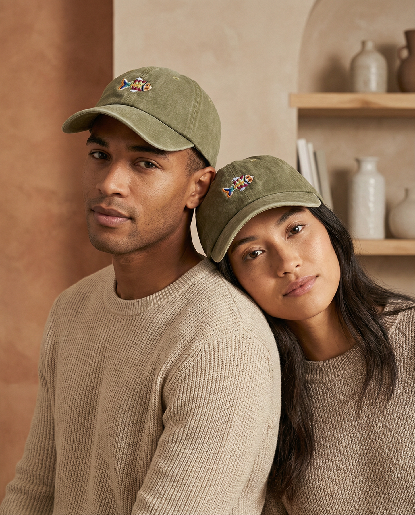 Gorra Bordada en Denim Verde Olivo – Pez Multicolor