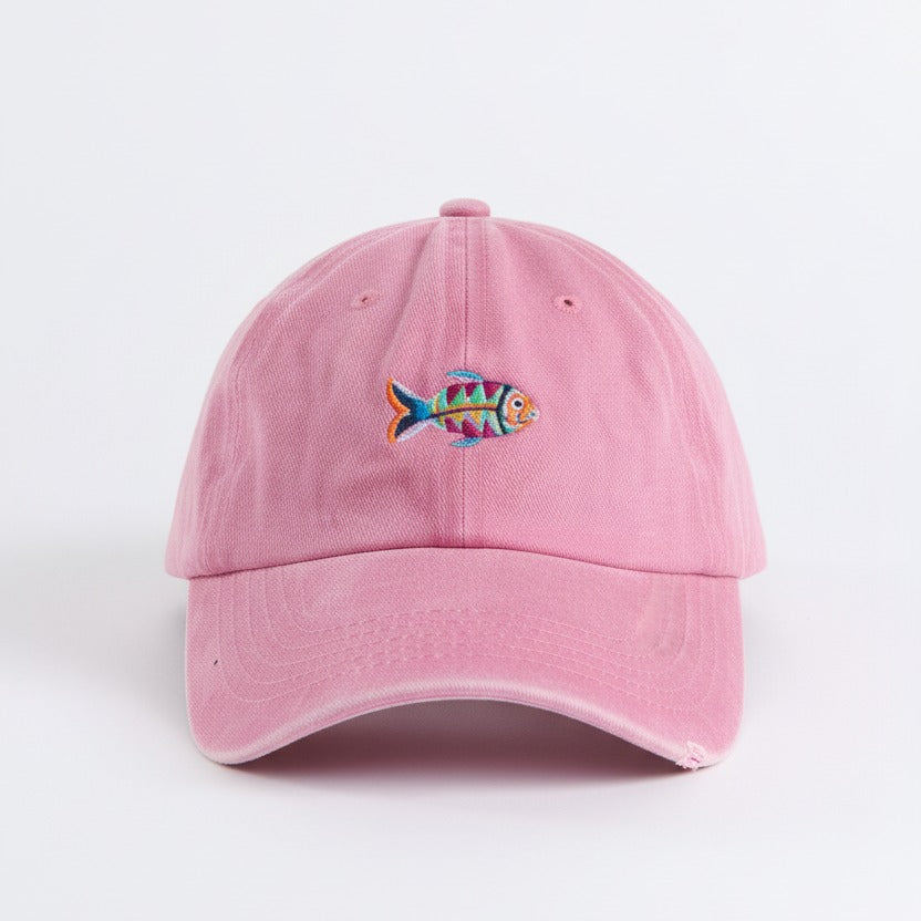 Gorra Bordada en Denim Rosado – Pez Multicolor