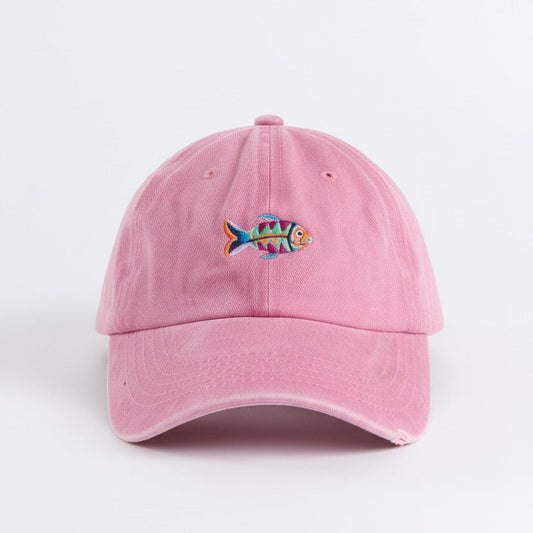 Gorra Bordada en Denim Rosado – Pez Multicolor