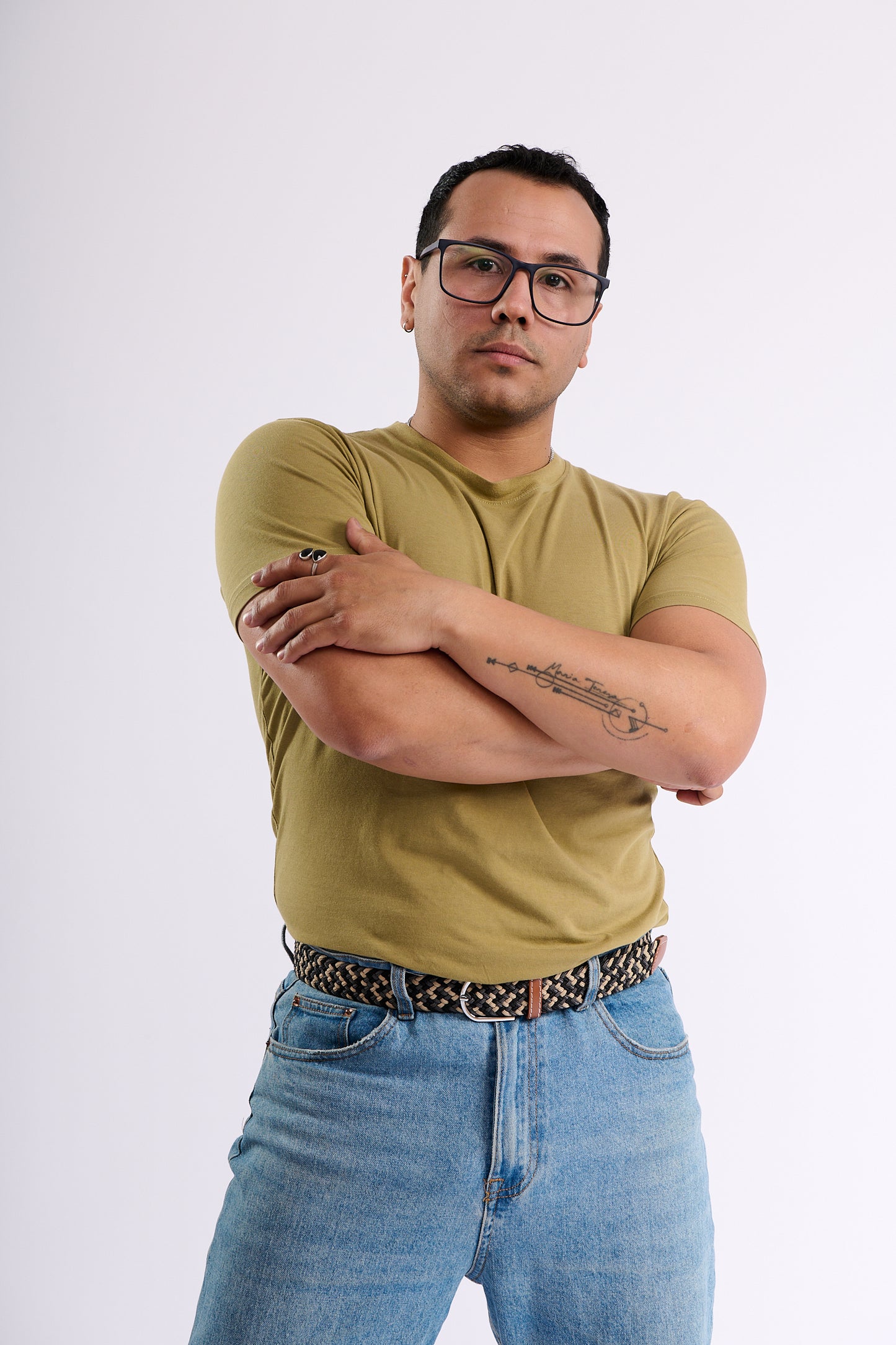 Correa Trenzada de Lona Elástica Beige, Negro y Plomo