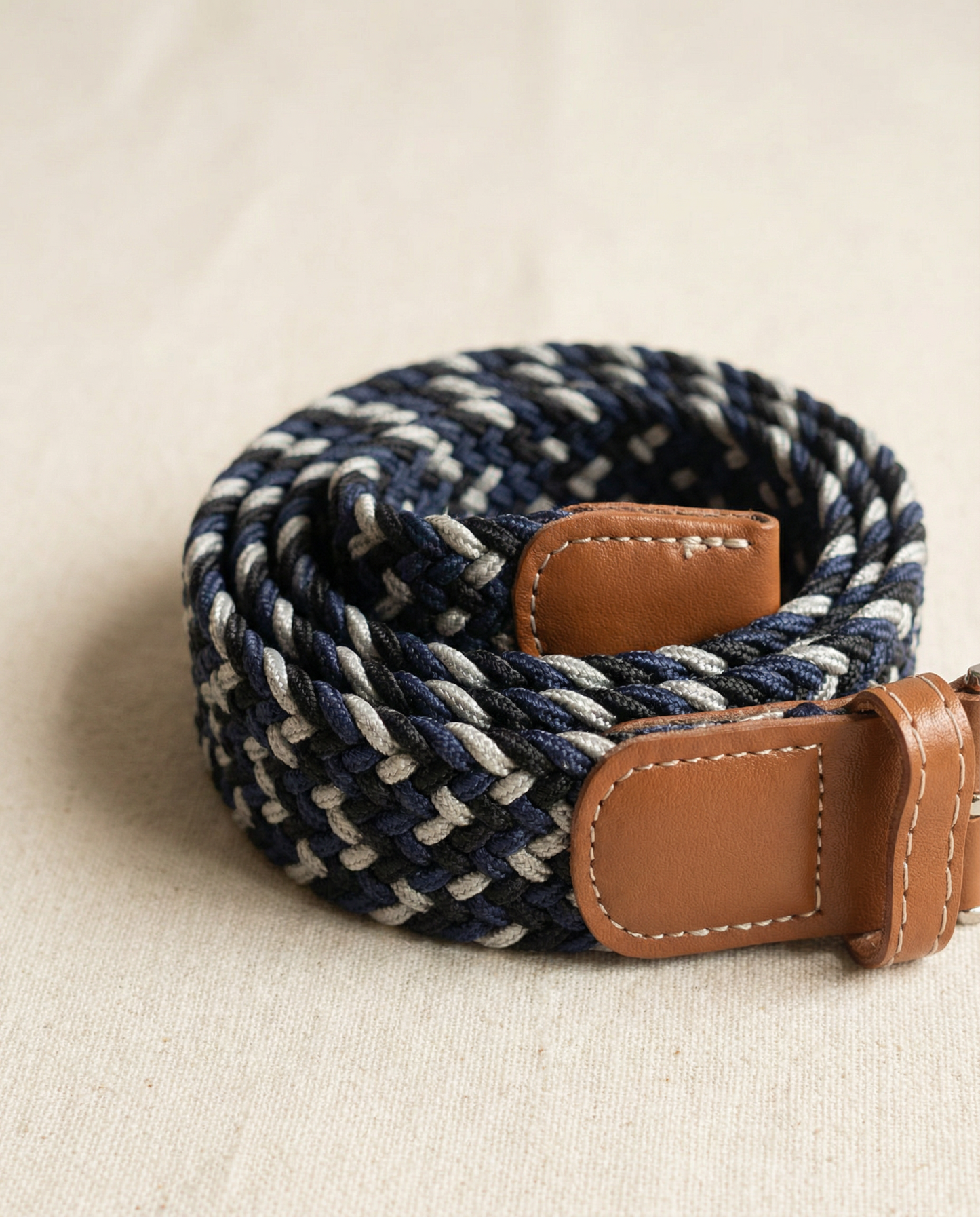 Correa Trenzada de Lona Elástica Azul / Negro / Plomo