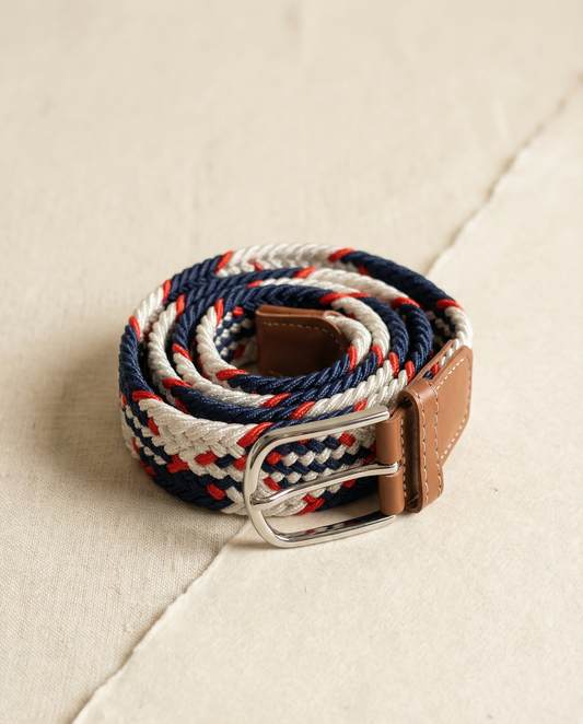 Correa Trenzada de Lona Elástica Azul, Rojo y Beige