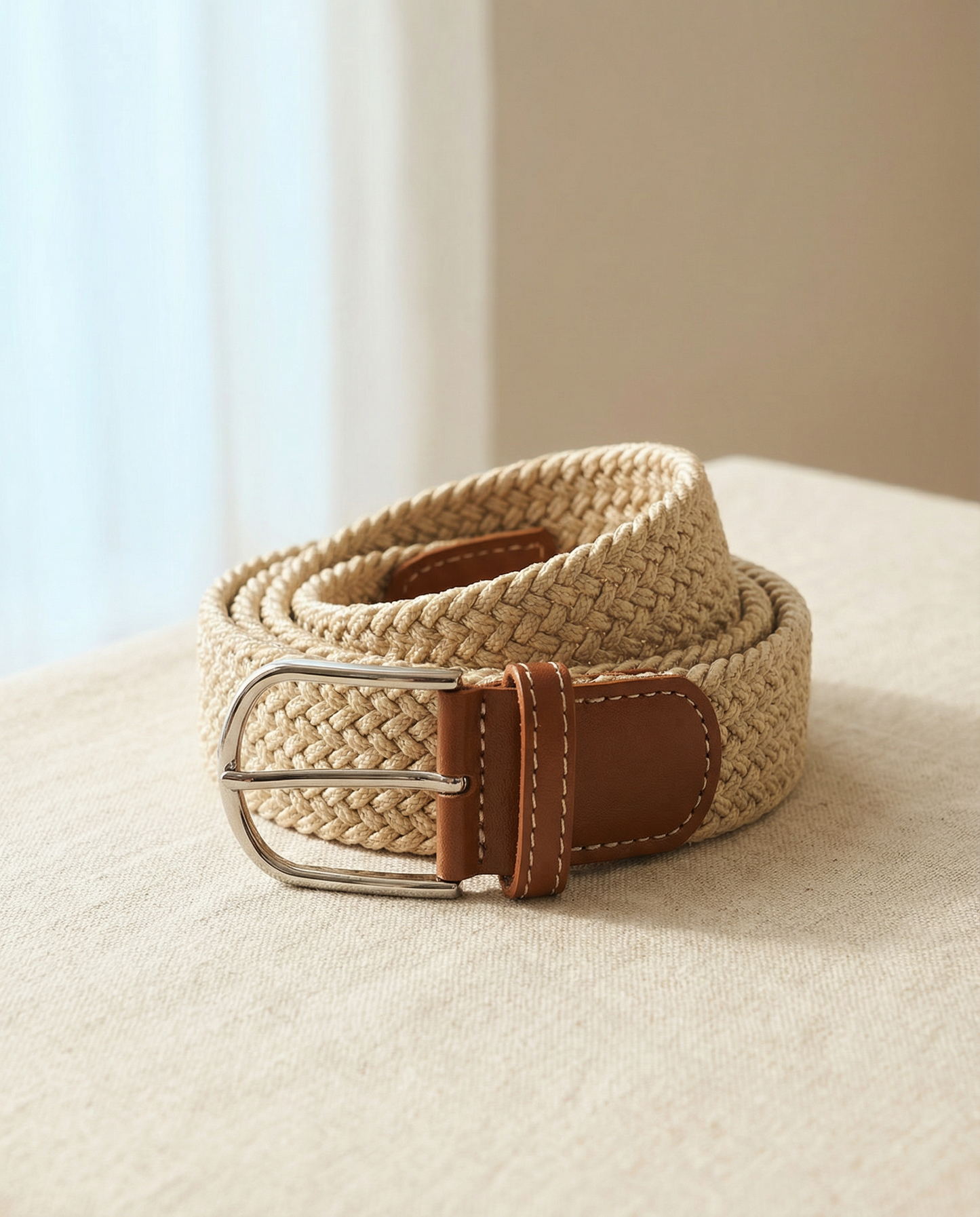 Correa Trenzada de Lona Elástica Beige