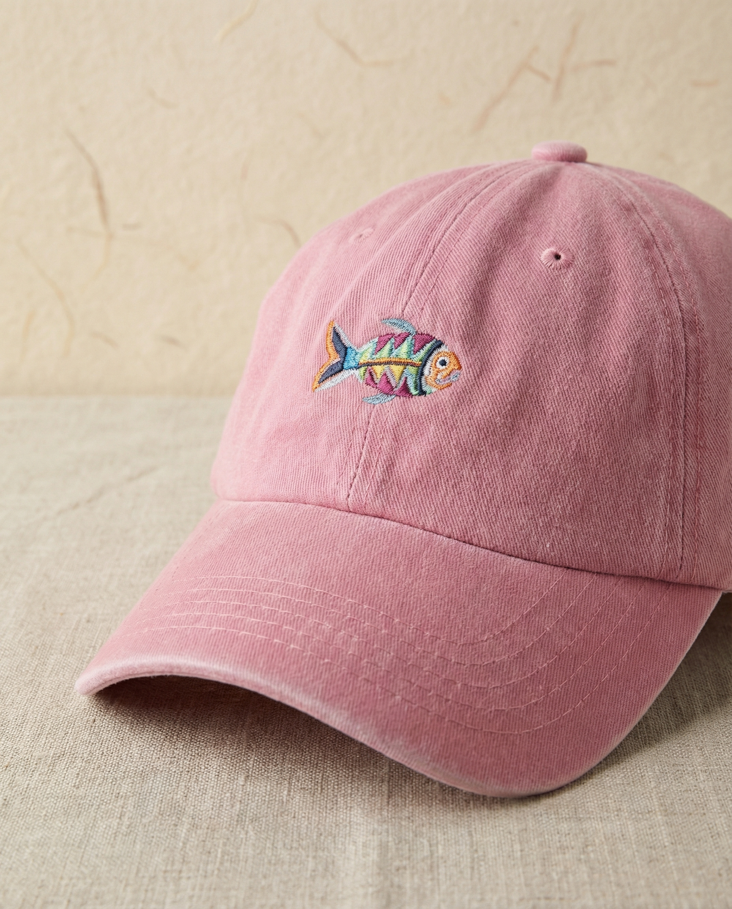 Gorra Bordada en Denim Rosado – Pez Multicolor