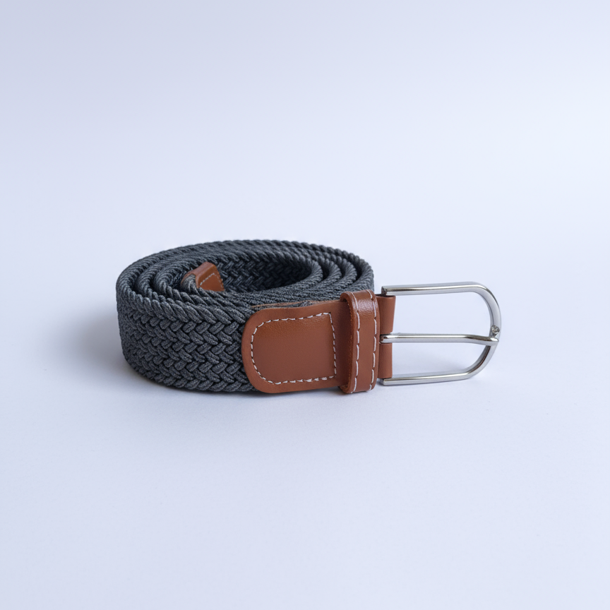 Correa Trenzada de Lona Elástica Gris Grafito