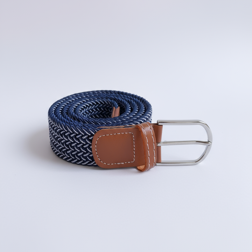 Correa Trenzada de Lona Elástica Azul marino con blanco