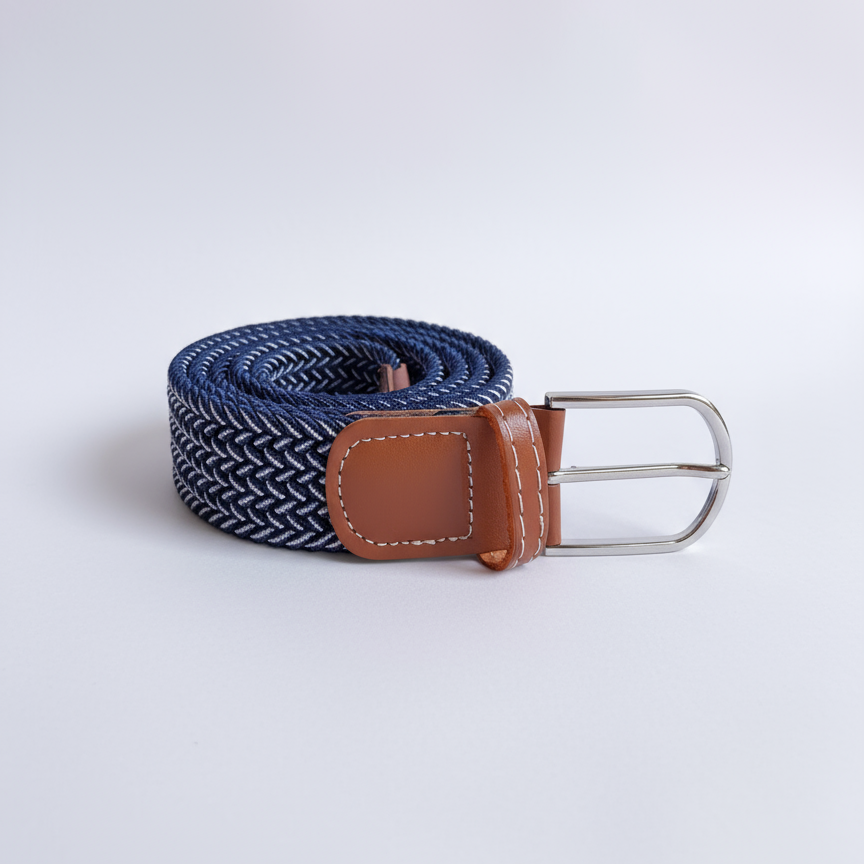 Correa Trenzada de Lona Elástica Azul marino con blanco