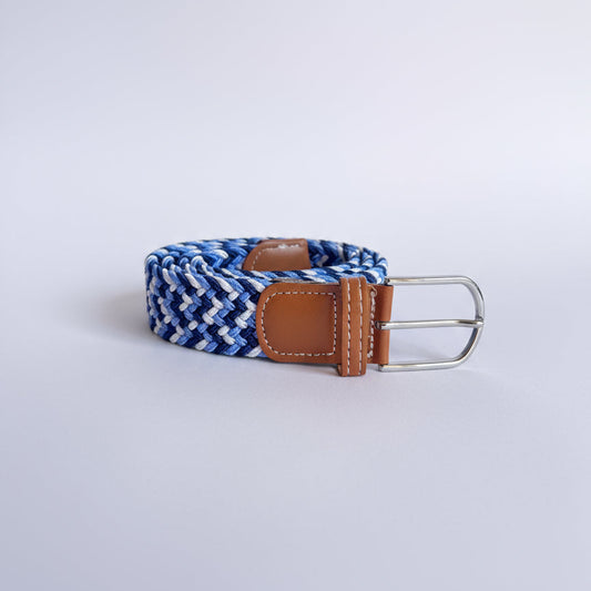 Correa Trenzada de Lona Elástica Celeste, Azul y Blanco
