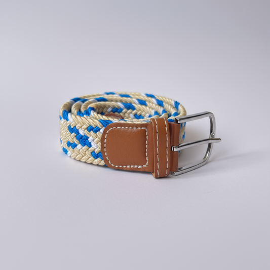 Correa Trenzada de Lona Elástica Beige, Celeste y Blanco