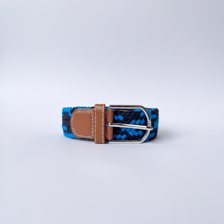Correa Trenzada de Lona Elástica Azul y Negro