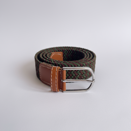 Correa Trenzada de Lona Elástica Verde y Marrón