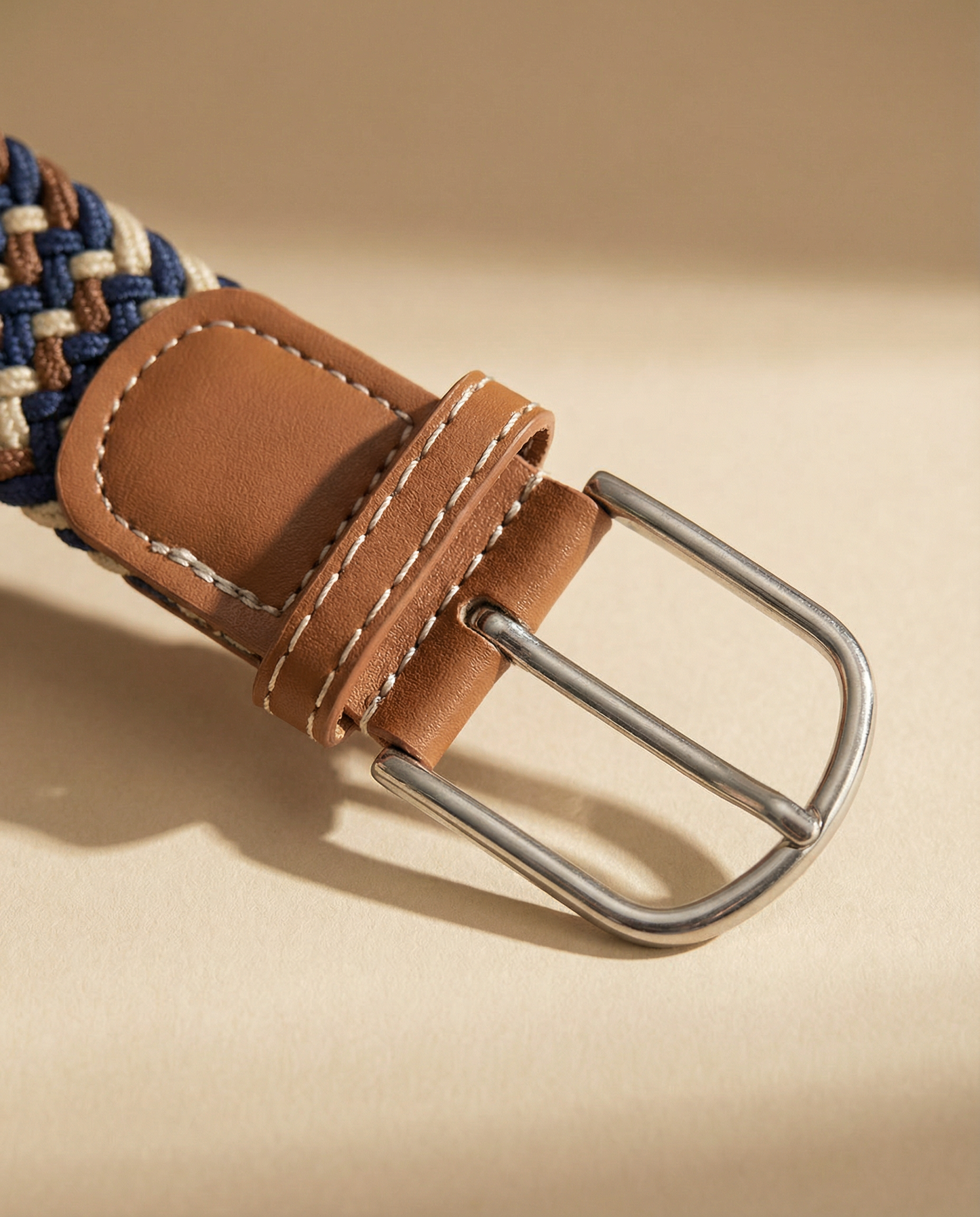 Correa Trenzada de Lona Elástica Azul Marino / Beige / Marrón