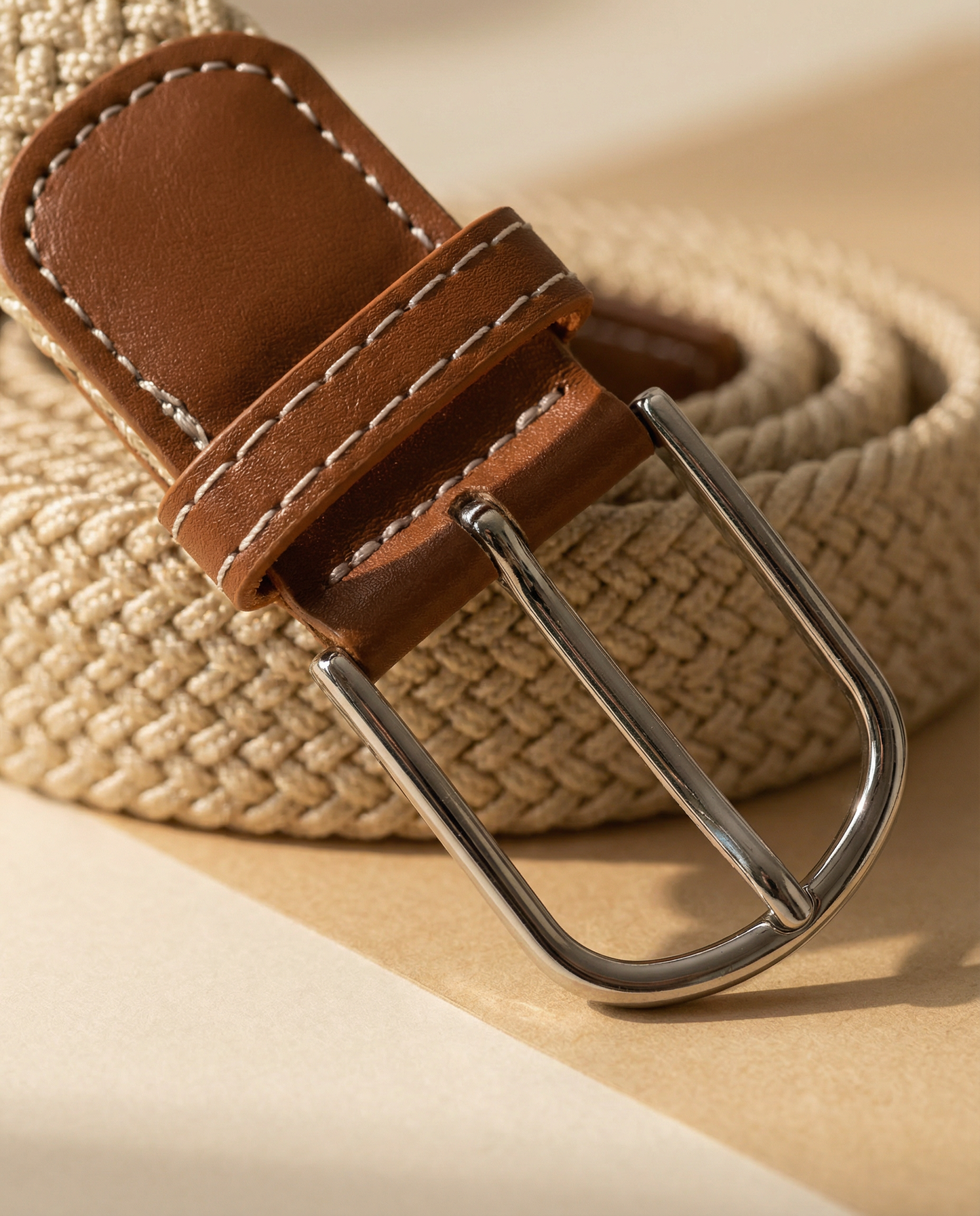 Correa Trenzada de Lona Elástica Beige