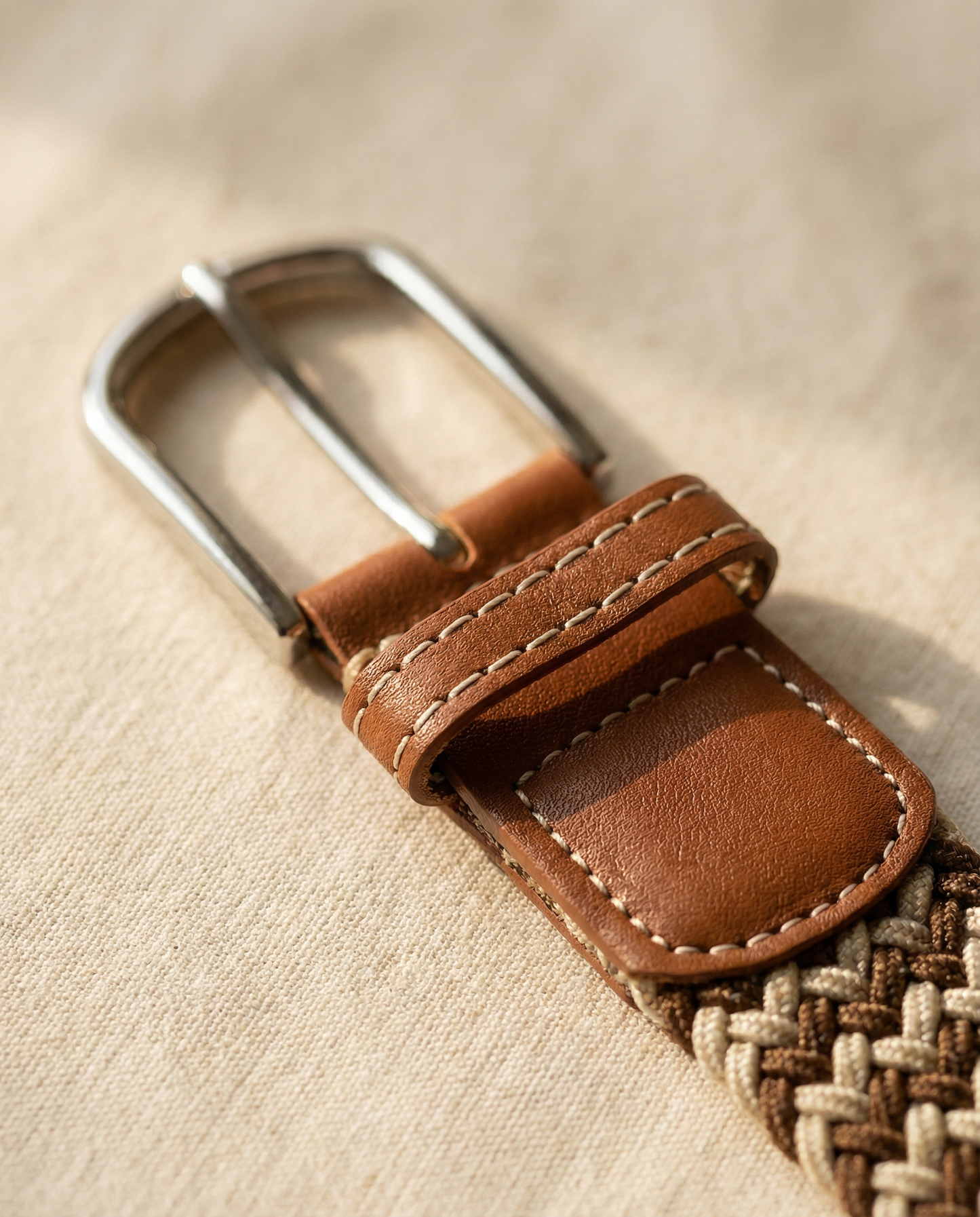 Correa Trenzada de Lona Elástica Beige y Marrón