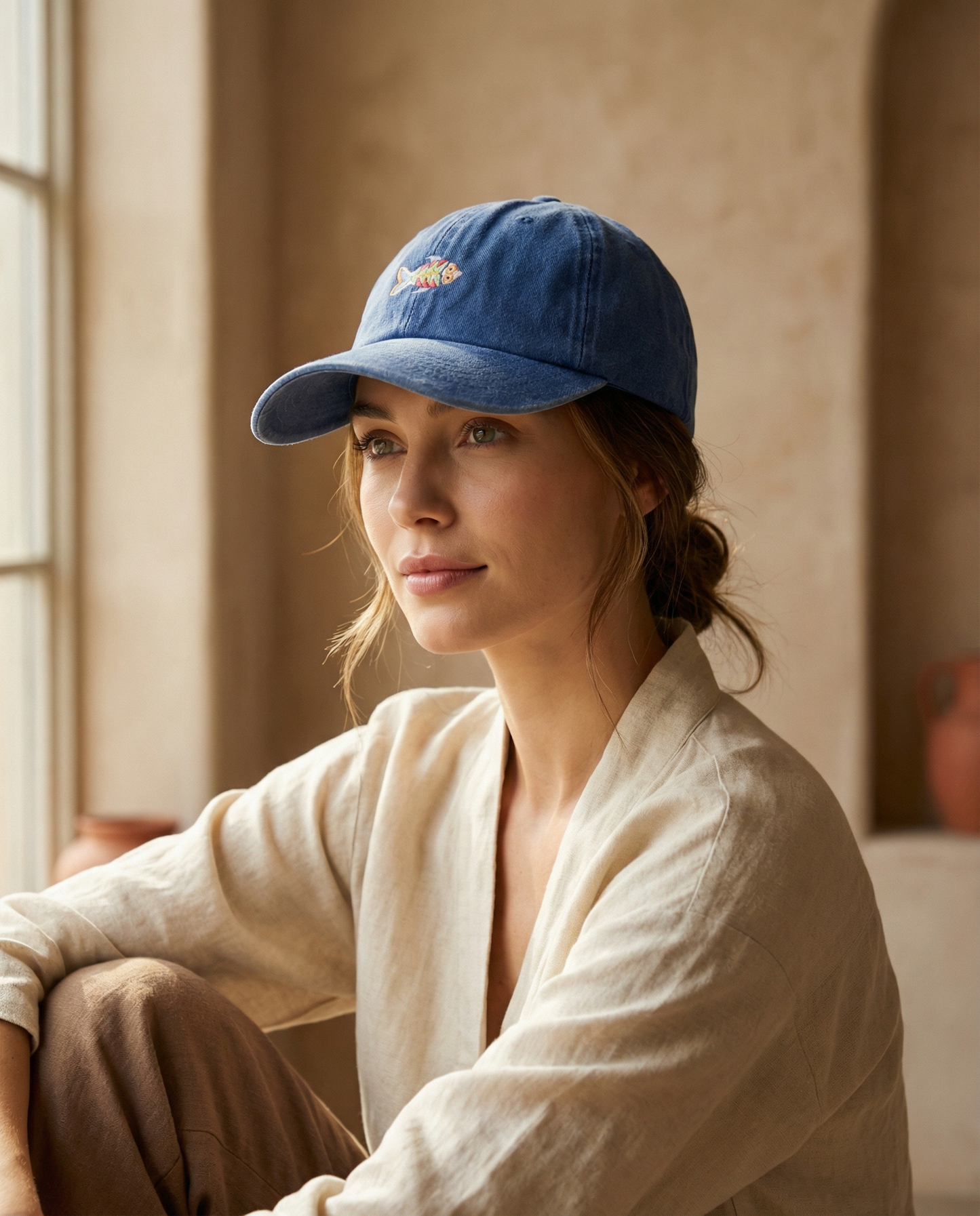 Gorra Bordada en Denim Azul – Pez Multicolor