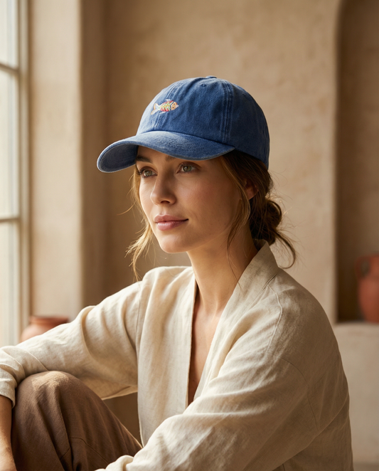 Gorra Bordada en Denim Azul – Pez Multicolor
