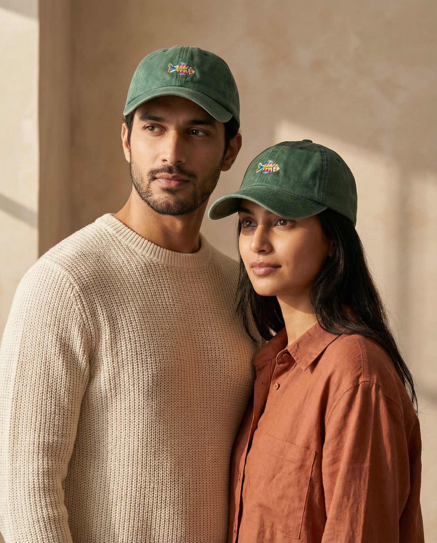 Gorra Bordada en Denim Verde – Pez Multicolor